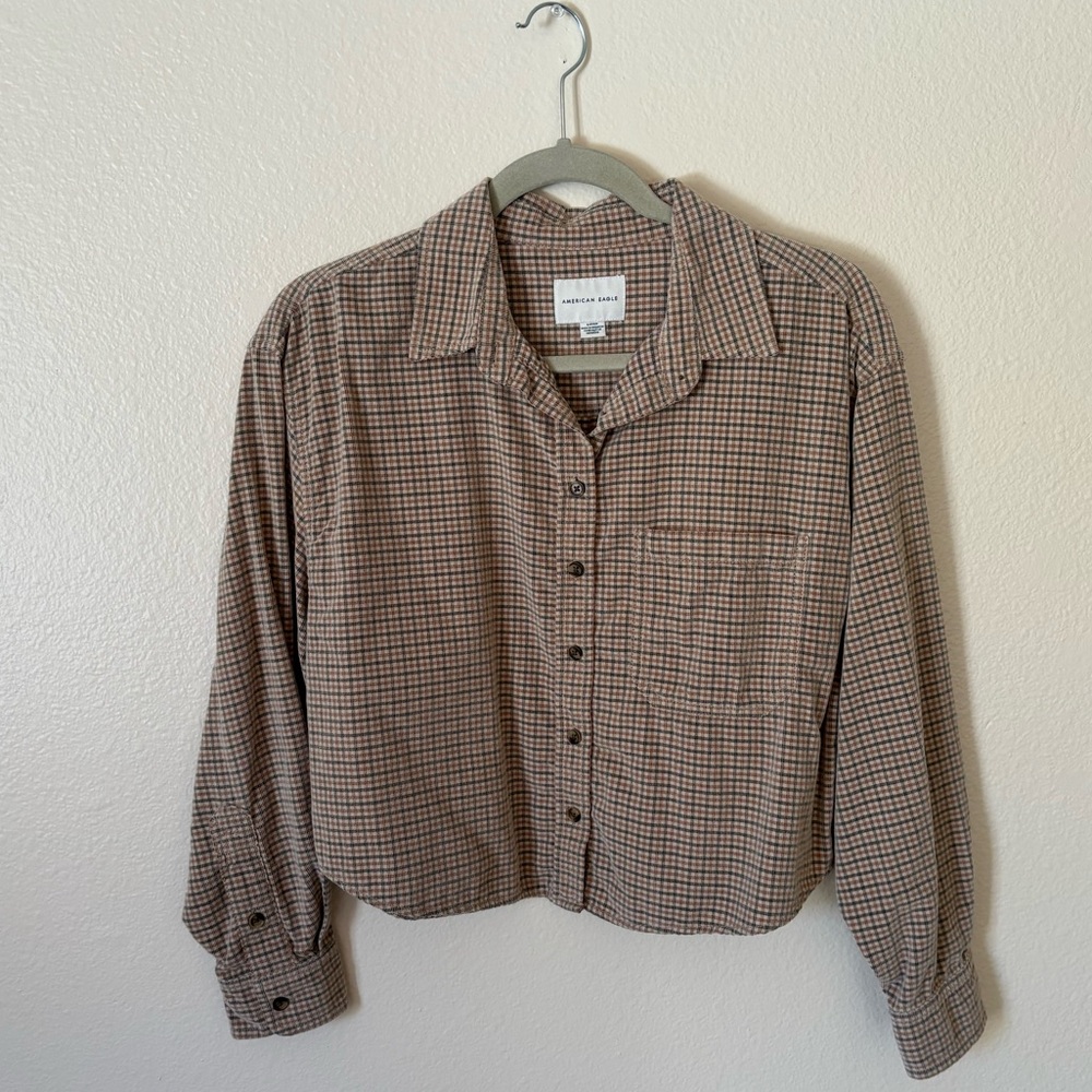 American Eagle Corduroy Plaid Button-Up